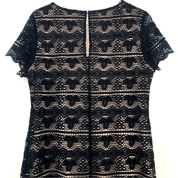 Sangria Black Lace Overlay Beaded Short Sleeve Sheath Dress - Picture 9 of 16
